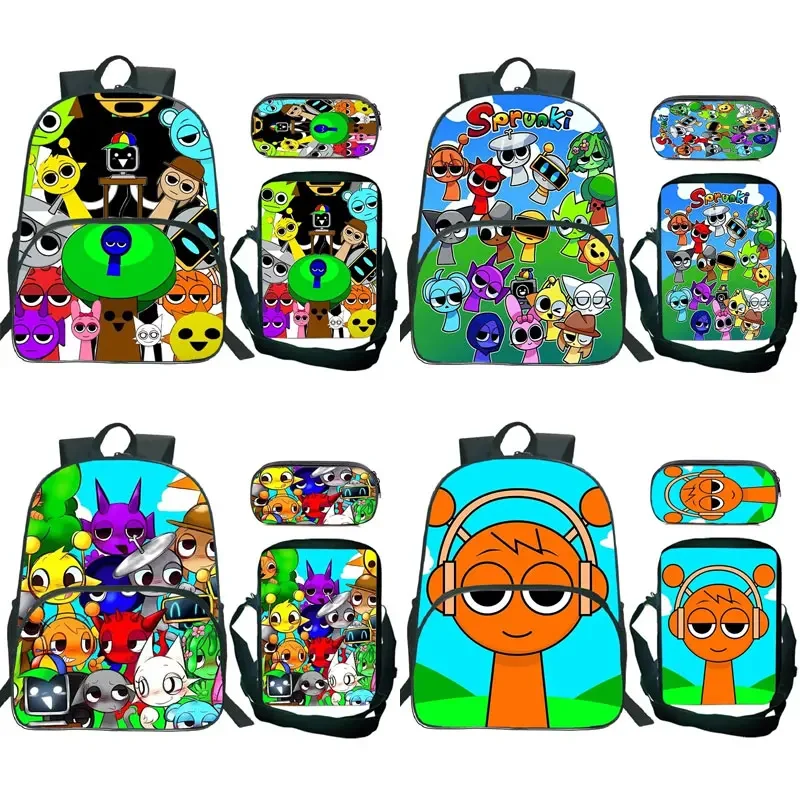 

3pcs/set Sprunki Child Backpacks Schoolbag Kids Cartoon Sprunki Rucksack for Boys Girl Shoulder Bag Pencil Case Students Bookbag