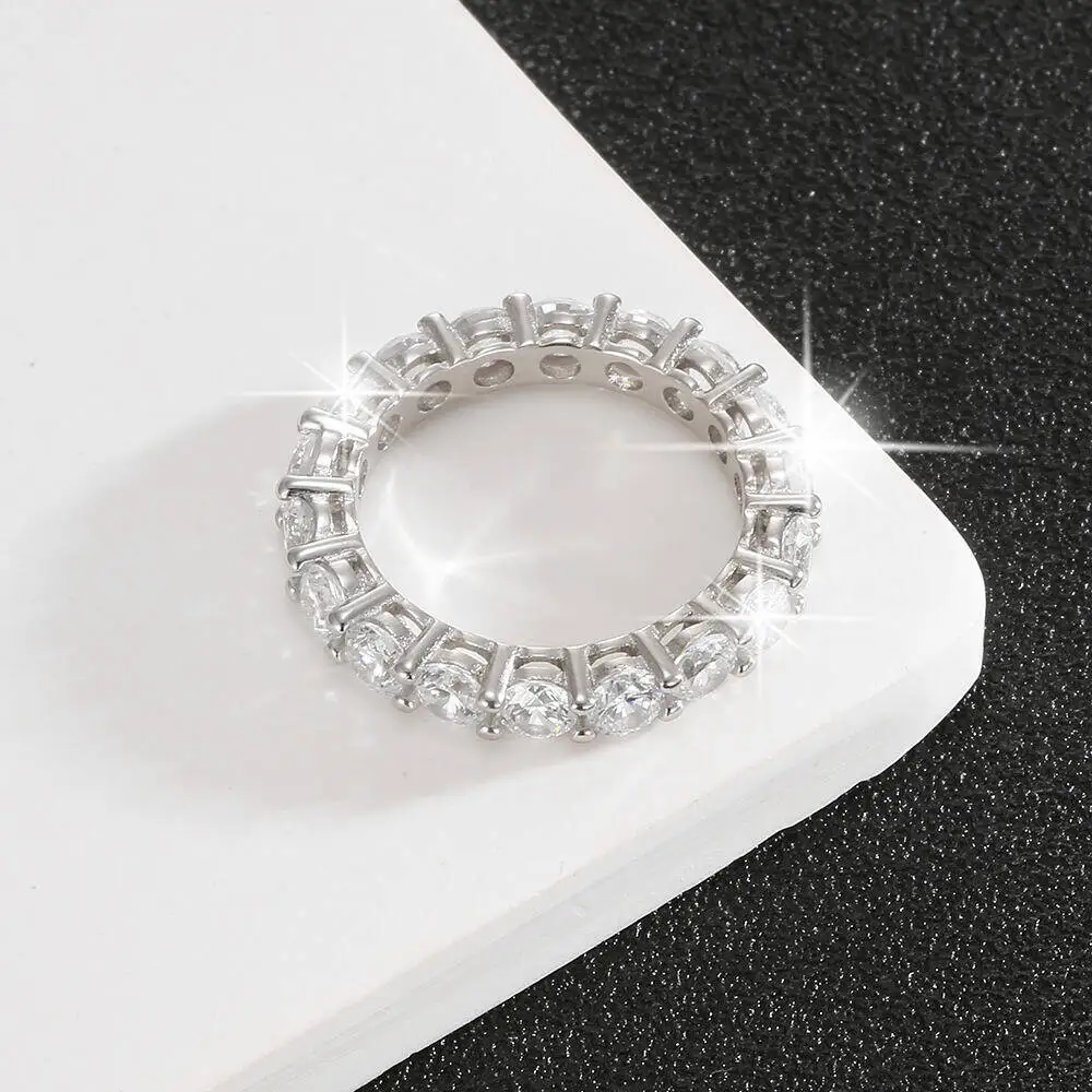 5mm 7ct bunter Moissan ite Ring versilbert mit Weißgold Ehering Ewigkeit sband Verlobung ringe für Frauen – Detail 5
