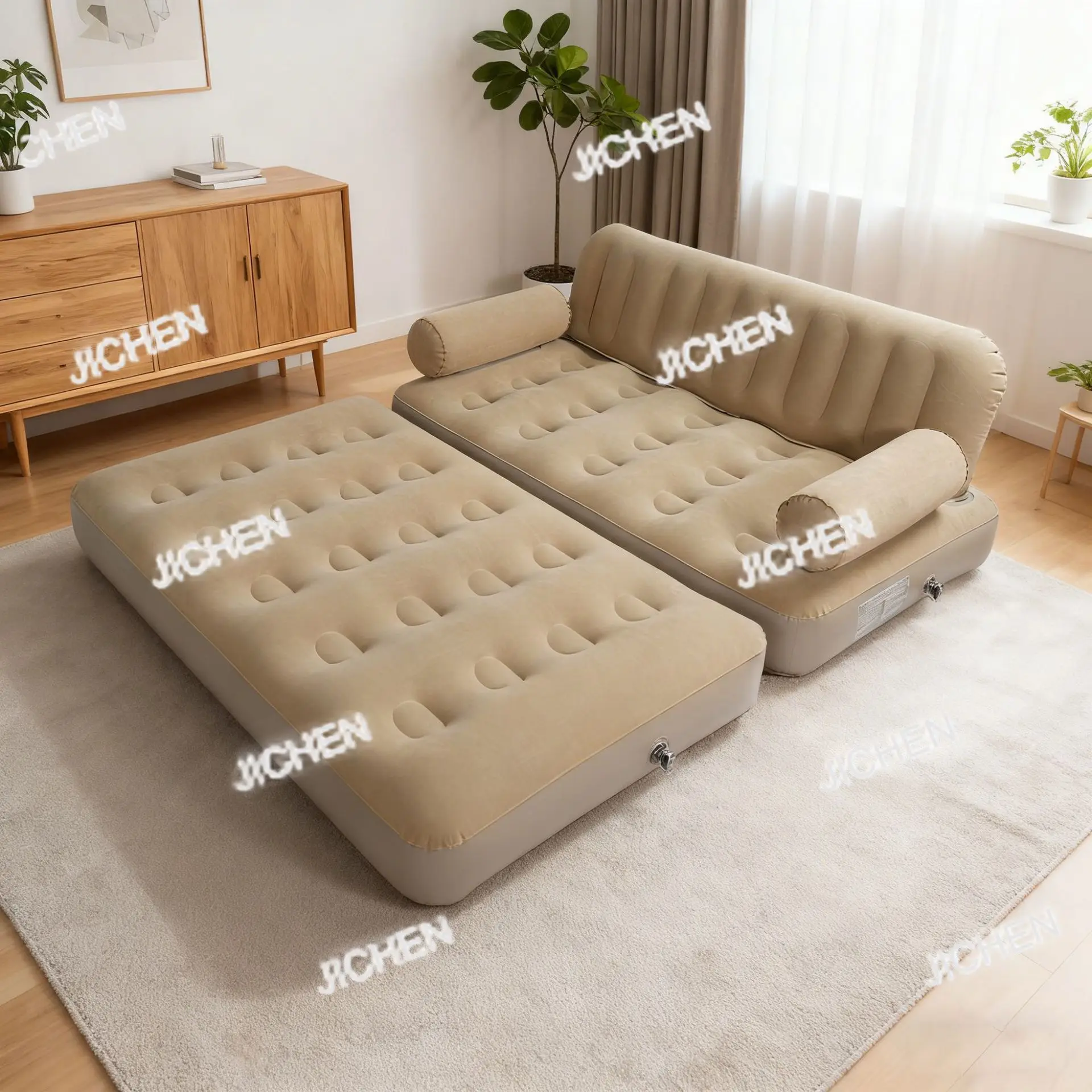 

Outdoor camping folding inflatable sofa high backrest automatic thickening nap flocking PVC material sofa bed