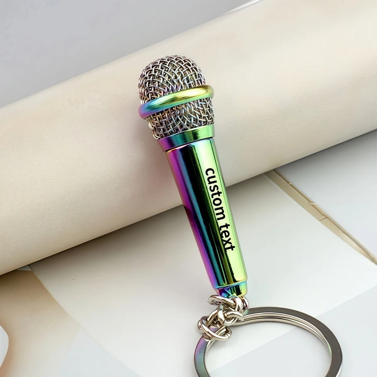 Laser Engraved Custom Microphone Keychain Mini Realistic Design Personalized Text Unique Performance Gift for Performers Actors