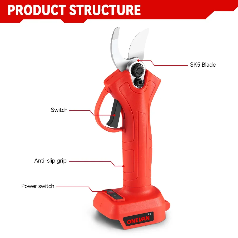 Tijeras de podar eléctricas sin escobillas, podadora inalámbrica recargable de 2 engranajes, herramienta eléctrica de ramas de árbol para batería de