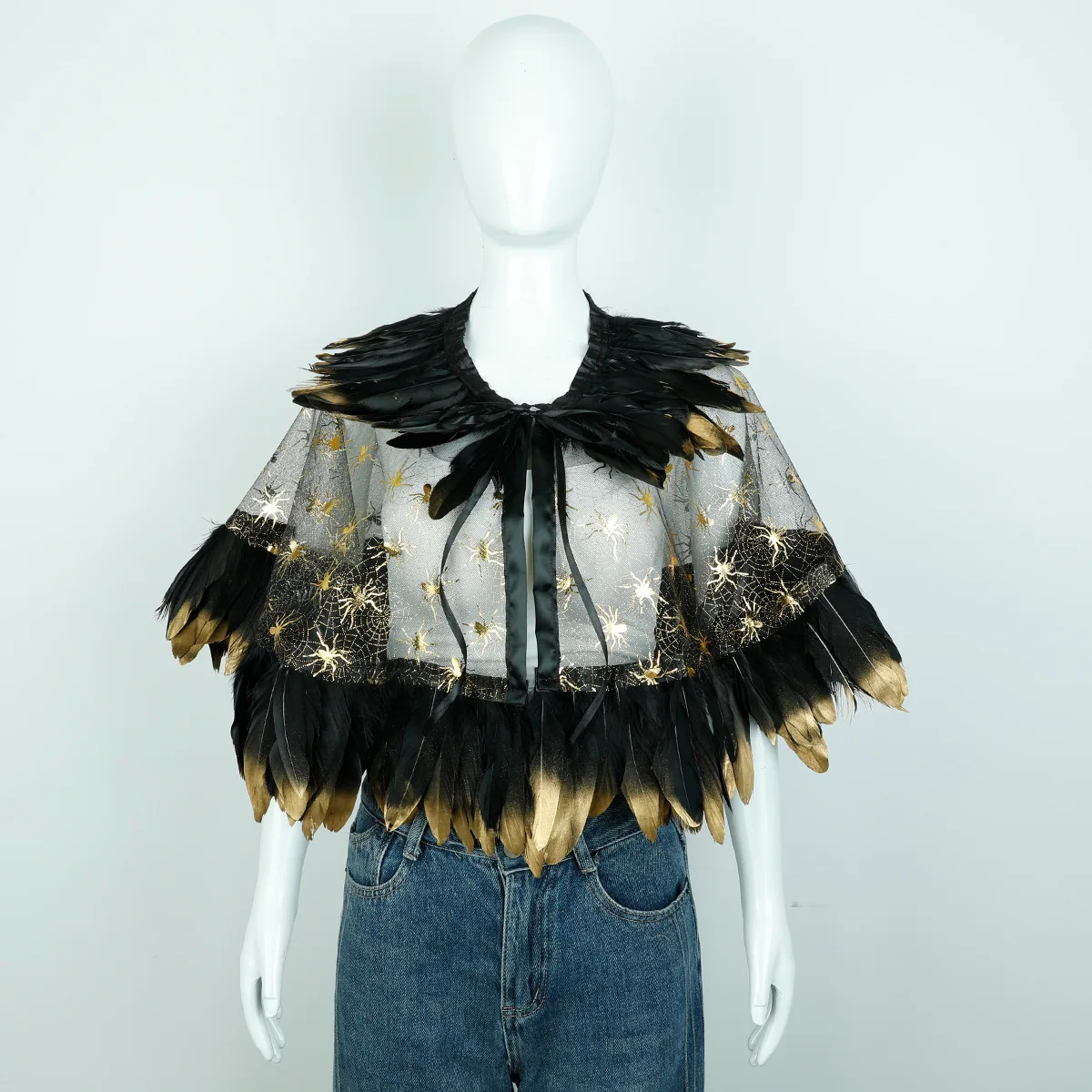 Partie carnaval élégant femmes châle dentelle maille plume haut Cape châle scène piste Halloween Performance Costume accessoires