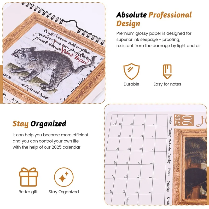 تقويم جدران قطط من القرون الوسطى ، قطط غريبة ، هدايا السنة الجديدة ، ديكور المنزل ،