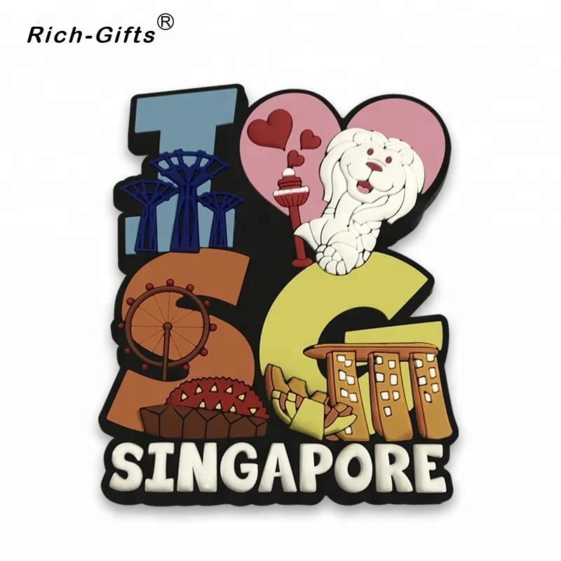 3D PVC Customized Souvenirs, Singapore Soft Rubber, Personalized Fridge Magnet