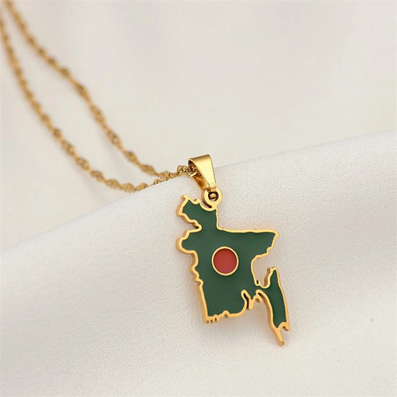 Fashion Bangladesh Map Flag Pendant Necklace Stainless Steel Men Women Country Maps Jewelry Gift