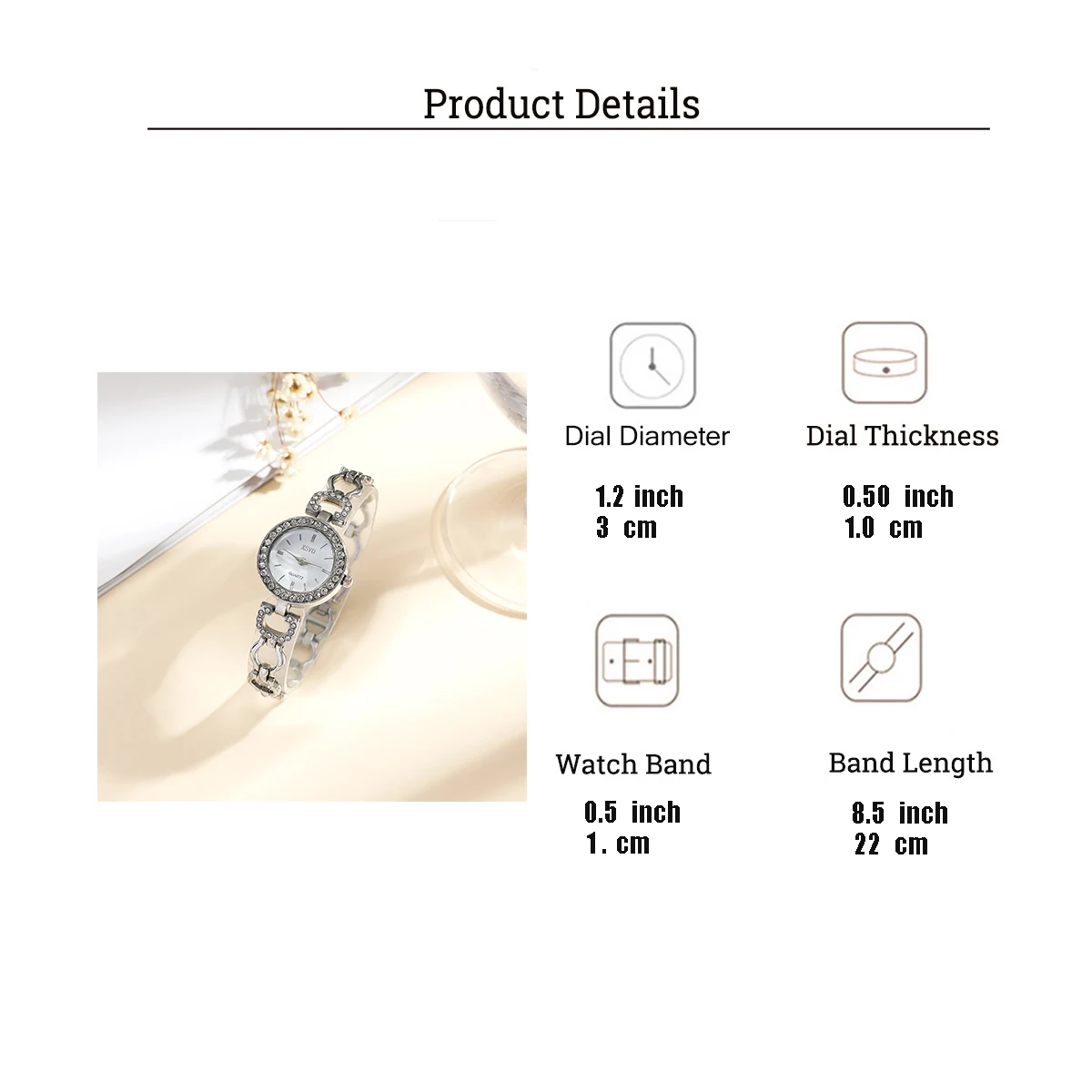 ساعة كوارتز نسائية عصرية صغيرة وخفيفة فاخرة ذات قرص دائري من الماس مجموعة سوار الحب الماسي مكونة من قطعتين، مناسبة لعيد الميلاد #6