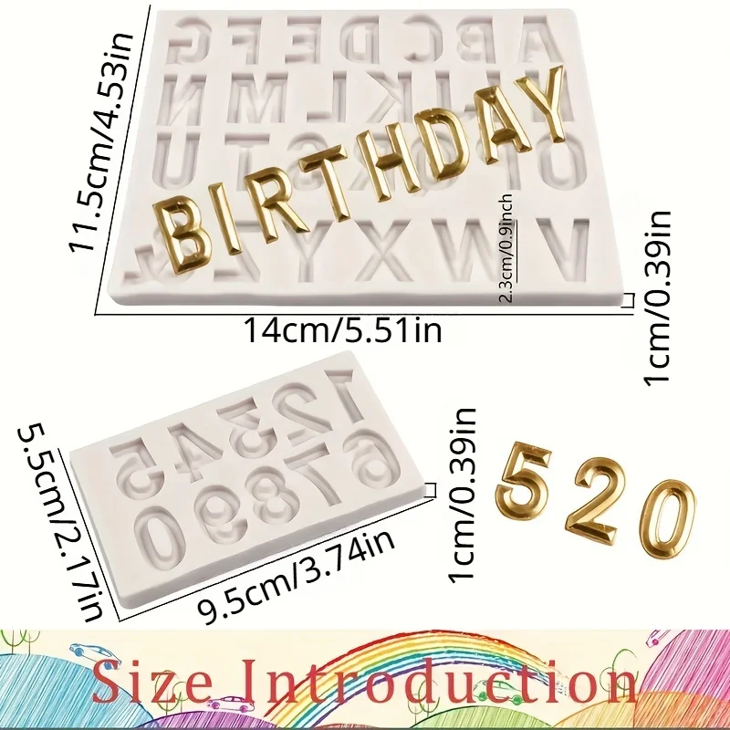 2pcs Capital Letter Fondant Silicone Mold, Letter 0-9 Pendant Chocolate Cake Decoration Silicone Molds for Birthday Party, Candy view 3