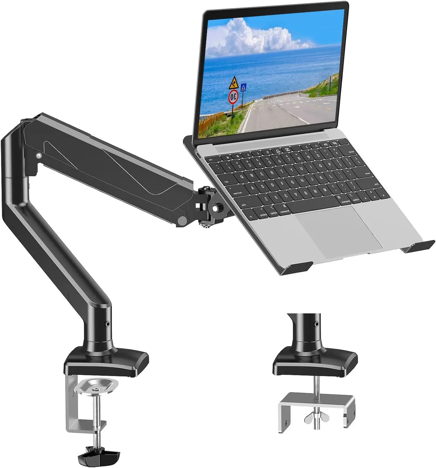 

Adjustable Aluminum Laptop Stand for 14-17 Inch Notebooks and 32" Monitors, Supports 2.2-19.8lbs with Clamp/Grommet Mount