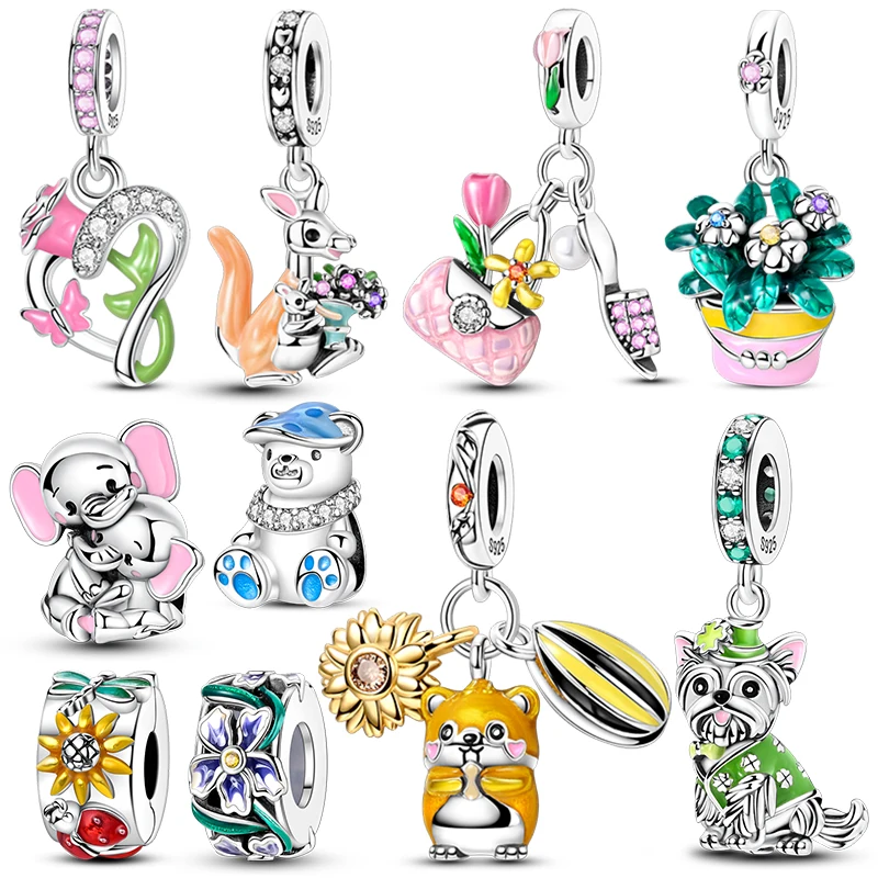 

925 Sterling Silver Heart Shaped Rose Butterfly Kangaroo Elephant Pendant Beads Charms Fit DIY Bracelet＆necklace Jewelry Making