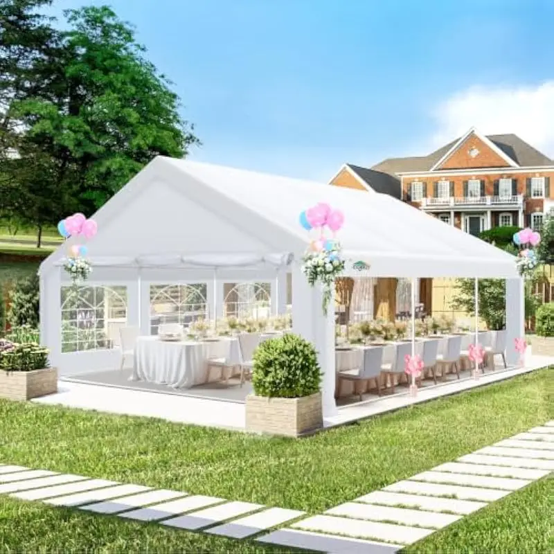 20x20 ft Waterproof UV-Blocking Outdoor Canopy Tent with Zippered Ventilated Sidewalls, Galvanized Steel Frame, Integrated Sandb