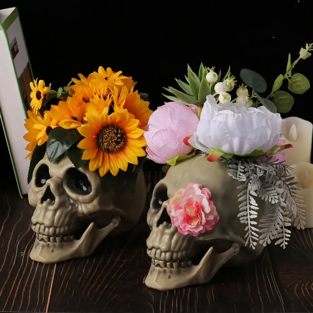 

Handcrafted Skull Statue Realistic Sunflower Skull Decoration Simulation Skeleton Head Ornament for Halloween Parties for Spooky