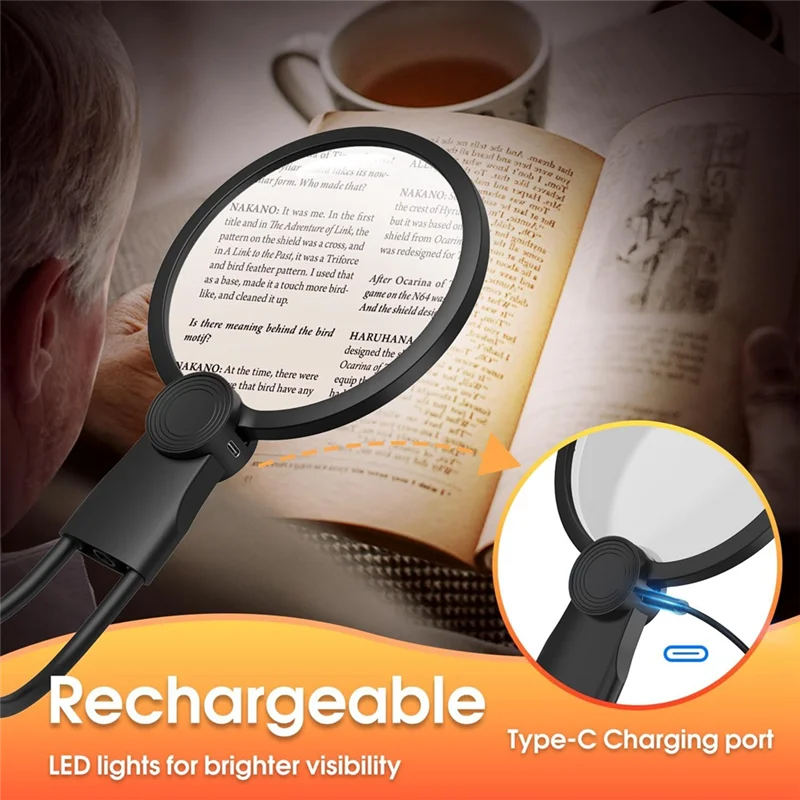 

Sensitive Magnifying Glass With Light For Reading, 5.1 Inch 6X Magnifying Glass With Stand, Neck-Worn Large Magnifier