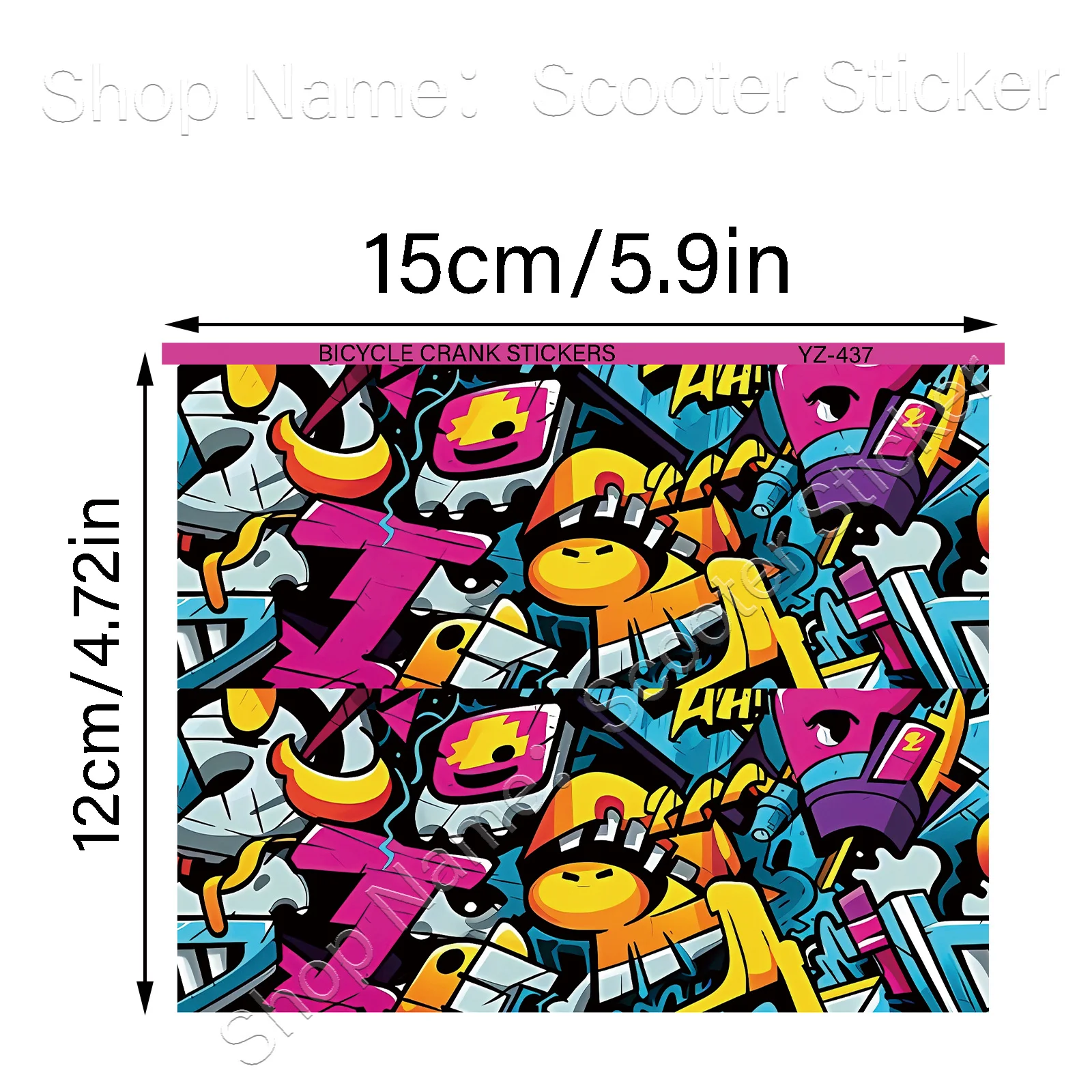 

1 Pair Block Monster Graffiti Crank Arm Stickers,Pink Yellow Blue Street Art Waterproof Removable Vinyl Decals for Bike Crankset