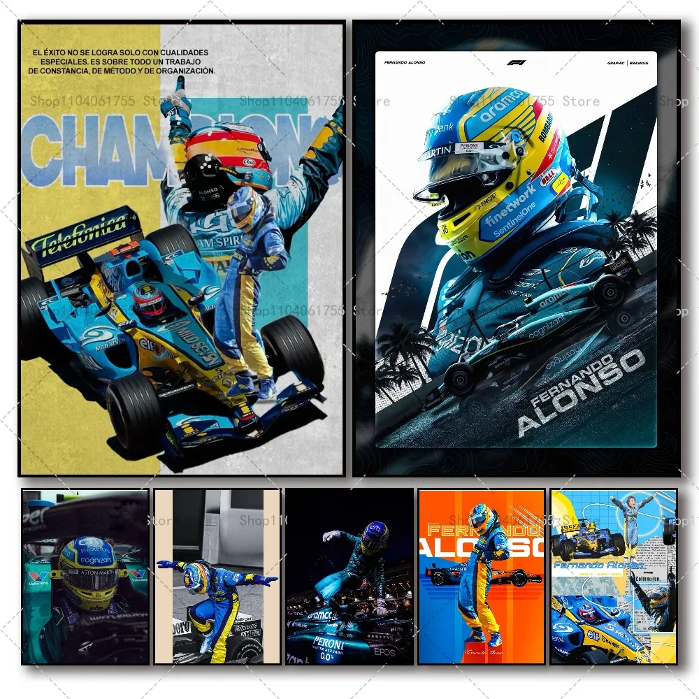 Póster de Fernando Alonso para jugadores deportivos competitivos clásicos, arte autoadhesivo, pegatina de papel impermeable, decoración de pared de habitación, 1 ud.