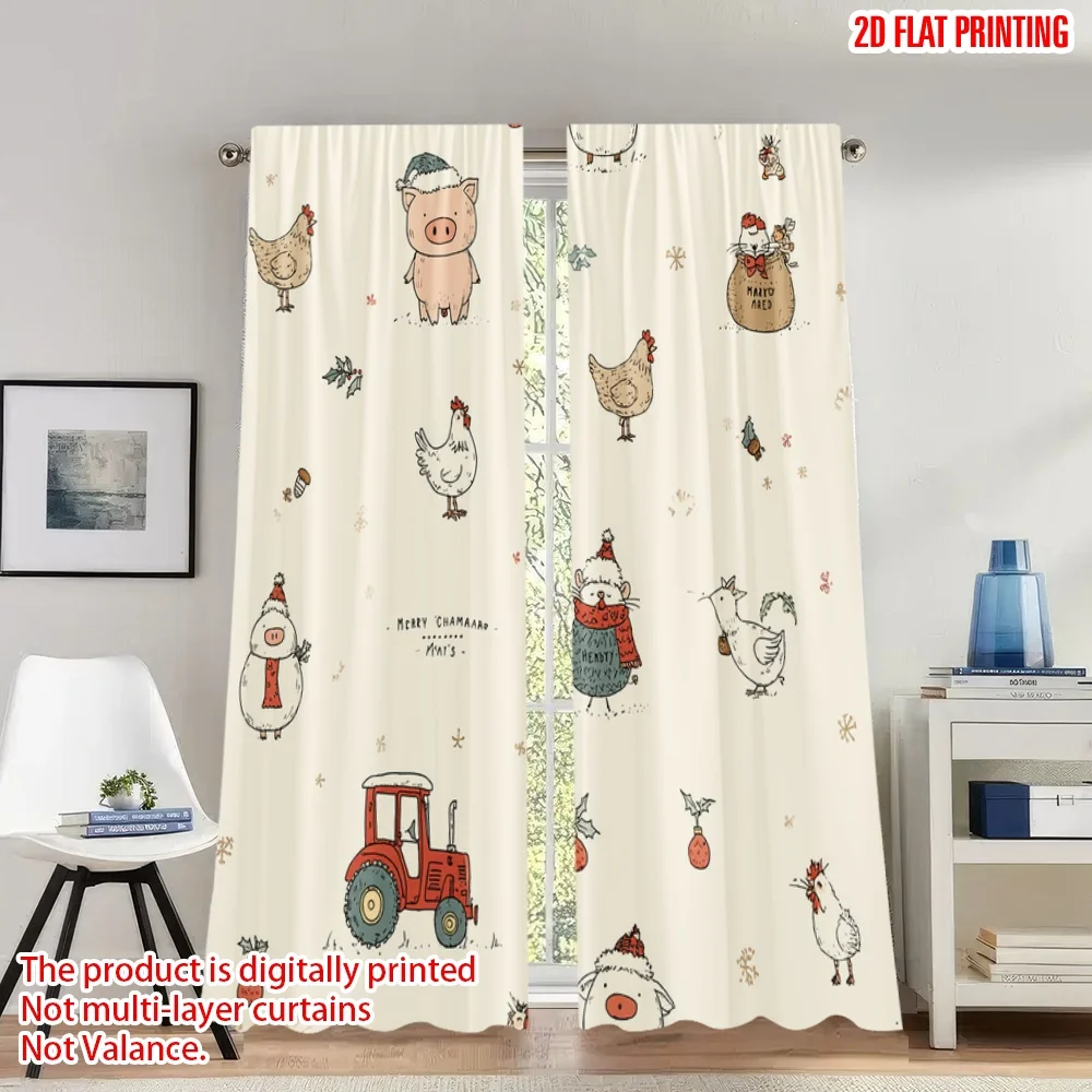2 قطعة 2D الطباعة المسطحة عيد ميلاد سعيد ستائر الحفلات لطيف عيد الميلاد الحيوانات جرار الرقمية المطبوعة البوليستر الستائر عيد ميلاد #1