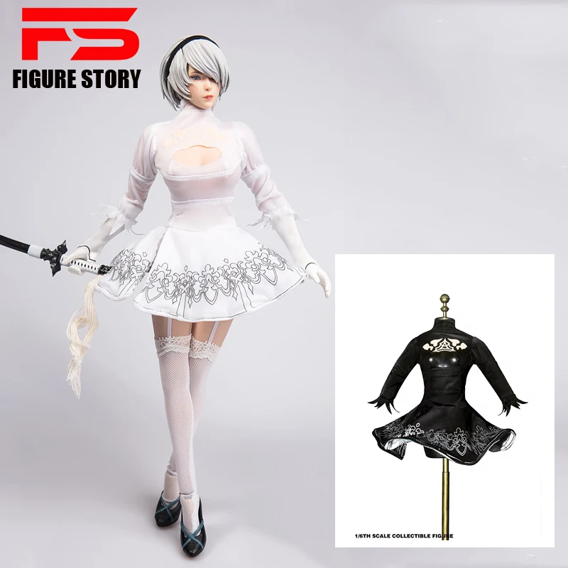 1/6 female clothes NieR Automata 2B TYM073 Battle Costume Skirt black white dress fit 12 inches TBLeague JIAOU action body