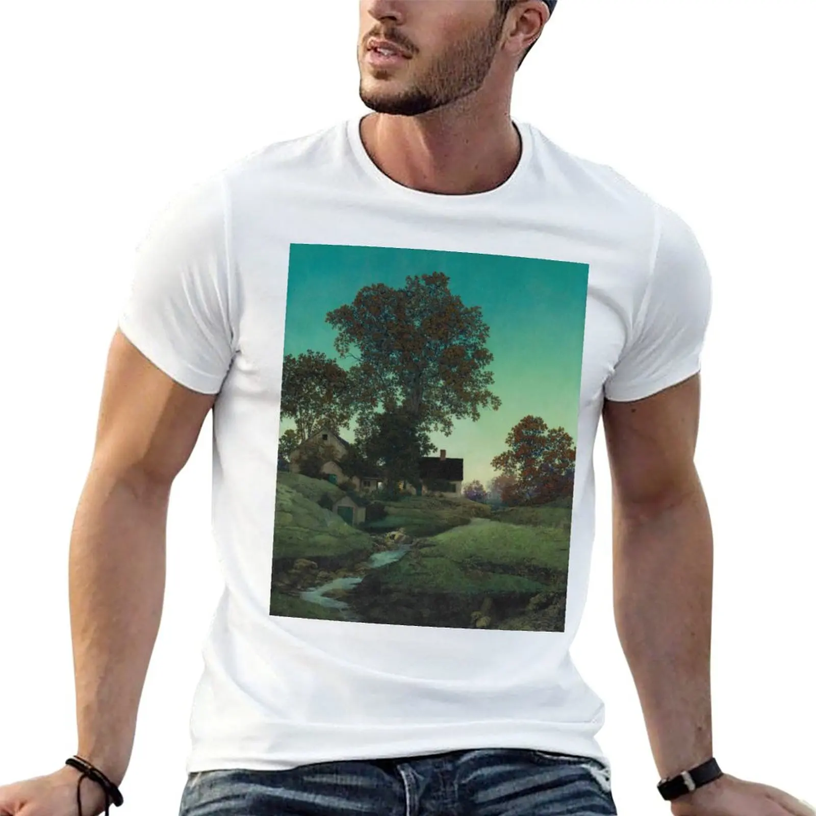 

Maxfield Parrish - Farm House Creek T-Shirt cotton tshirt 100% man tshirt T-Shirt