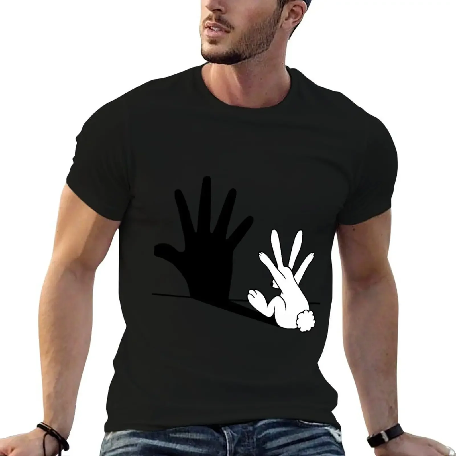 

Rabbit hand shadow T-Shirt basketball graphic tees anime tshirt boys animal print men t shirt