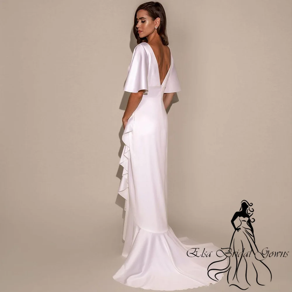 Vestidos de casamento personalizados, recém-chegados, decote em v, simples, manga curta, vestido de noiva longo, divisão lateral, costas nuas, sexy, elegante, vestidos de festa