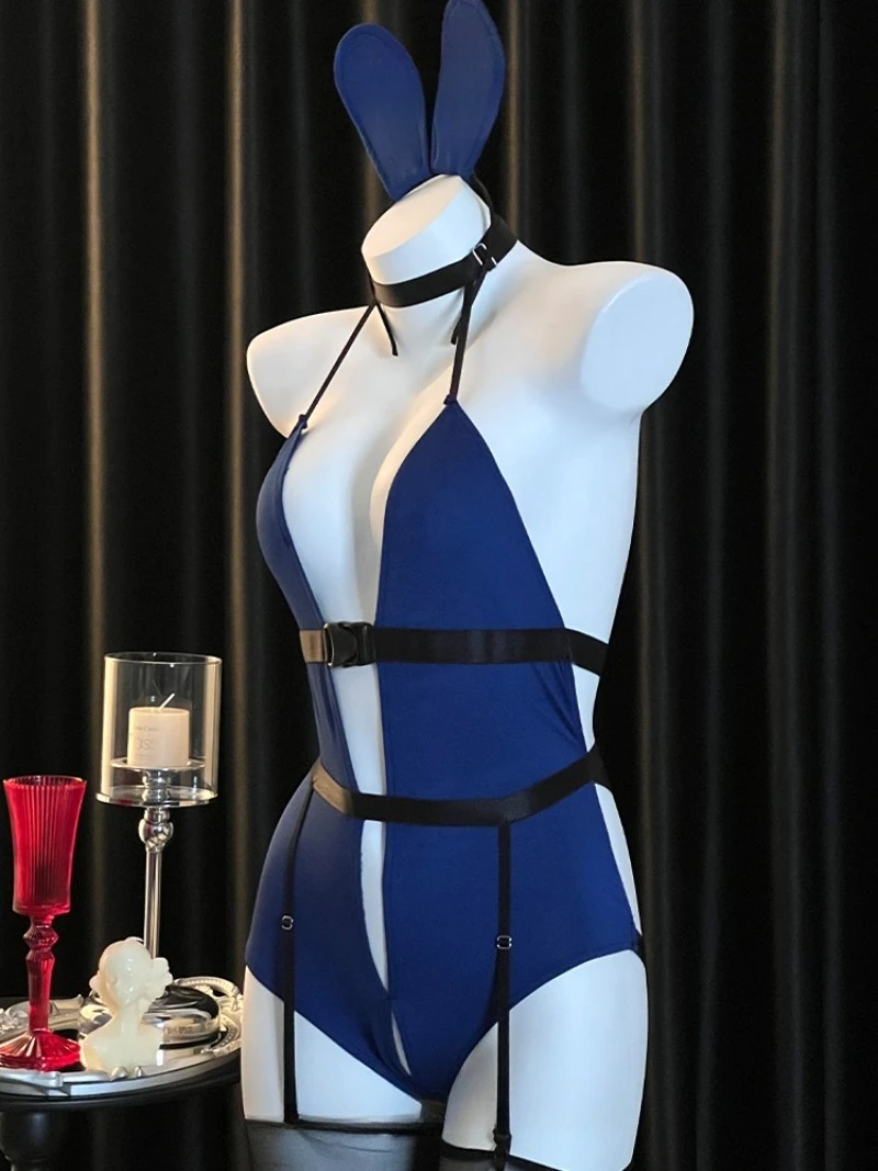 버니 걸 백리스 점프수트 세트 여성용 – 부드러운 촉감의 속이 빈 메쉬 디자인, 귀엽고 로맨틱한 의상 커플 데이트 파티 나이트