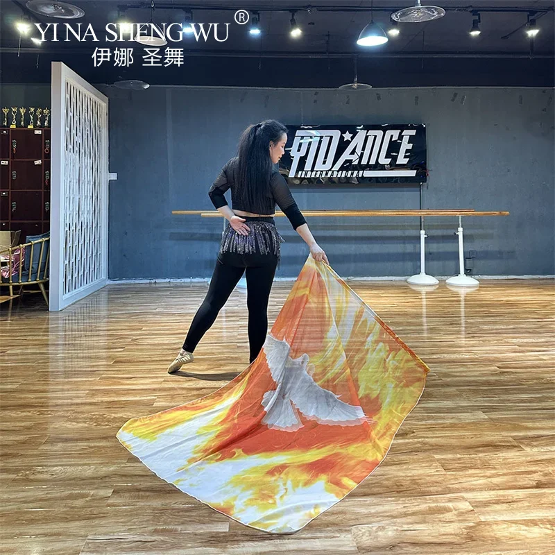 2 stücke Anbetung Flagge Banner Weiße Tauben Drucken Chiffon Schal Poi Band Mit Skalierbarer Stange Praxis Leistung Lob Dance Kirche