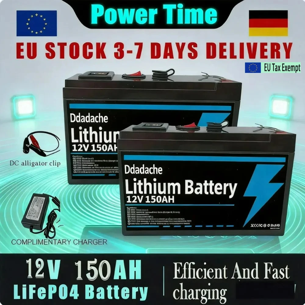LiFePO4 12V 150Ah Lithium-Batterie, für USV, Kajak-Fischfinder, Solarpanel, Elektroautos, Roller, Wohnmobil, Boot