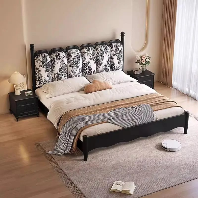 French solid wood modern simple double bed
