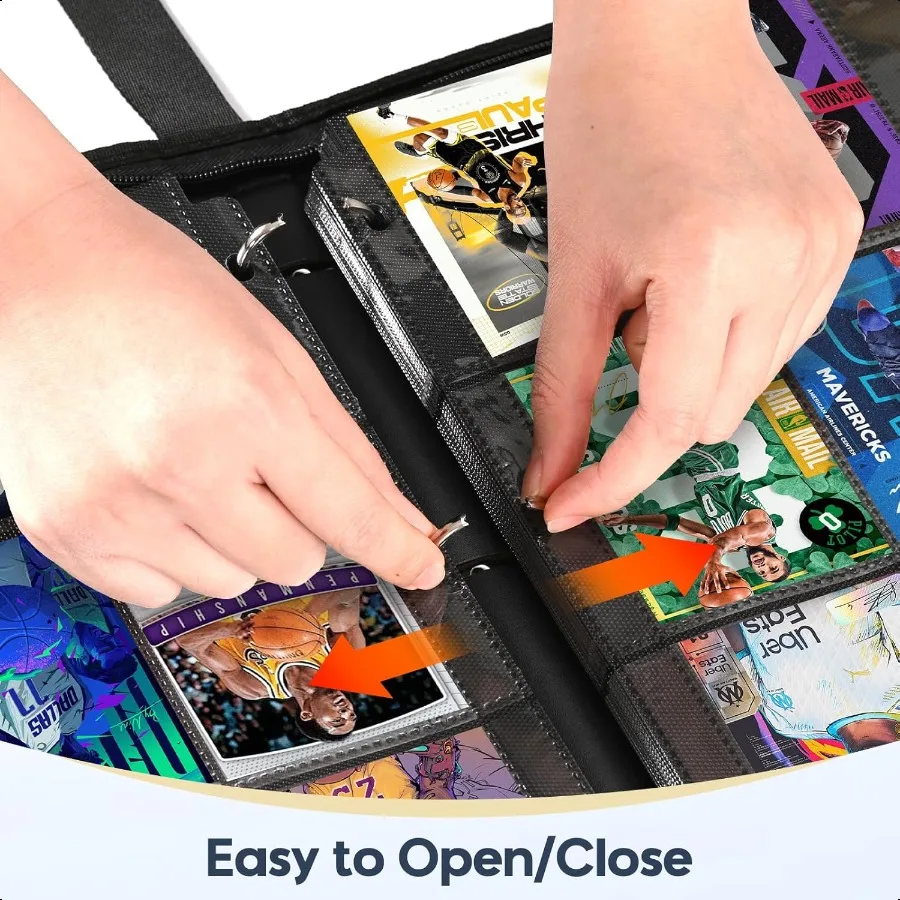 แฟ้มใส่การ์ด 9 ช่อง 900 ช่องใส่การ์ดสองด้าน ทำจากหนัง PU สำหรับใส่การ์ด MTG TCG และการ์ดกีฬา สีดำ