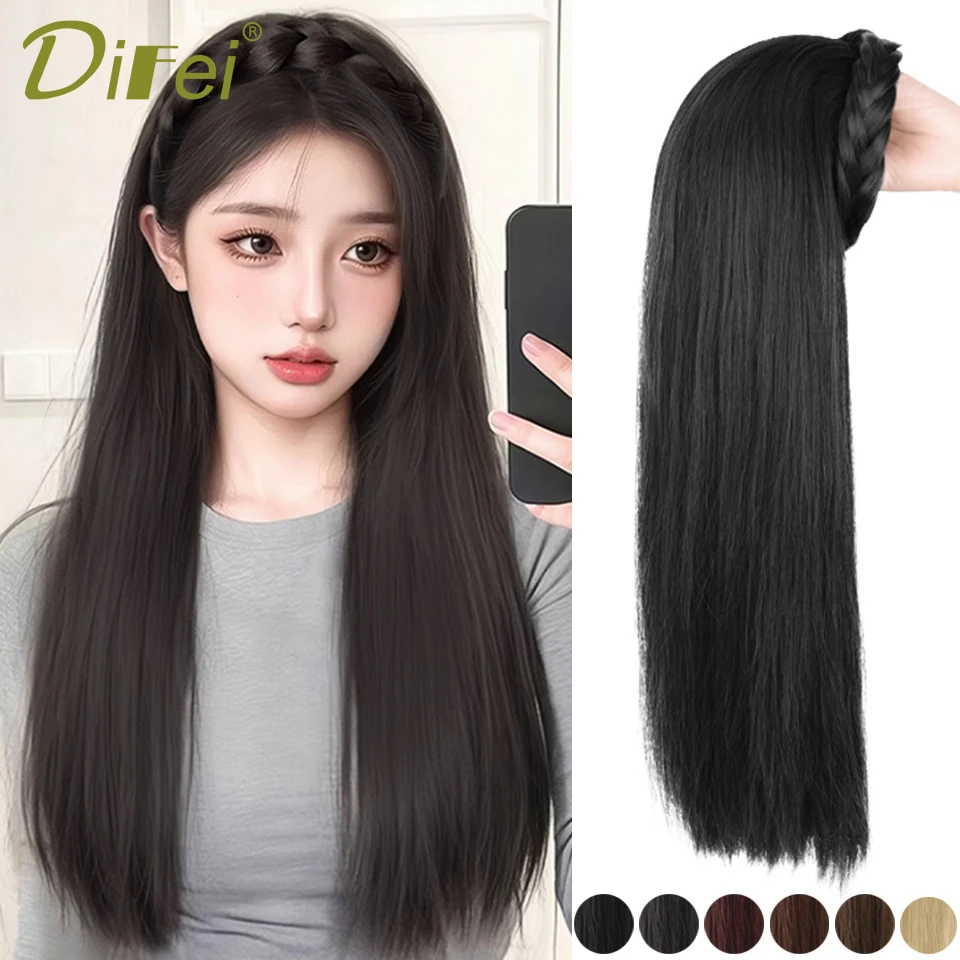 

DIFEI Synthetic Headband Wig All-in-one Wig Women's Wig Daily Natural Braided Hairband With Long Straight Hairband Wig