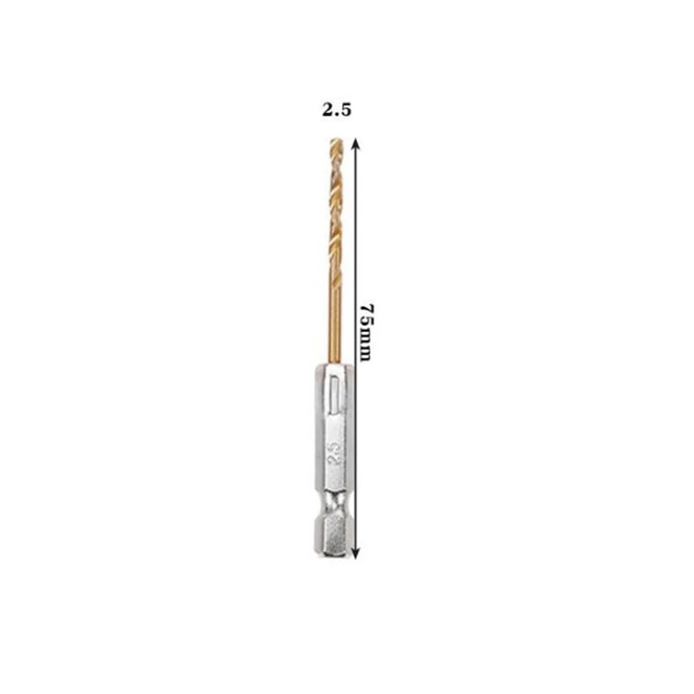 1 Pc HSS High Speed Steel Titanium Coated Drill Bit 1/4 Hex Shank 1.5mm-6.5mm Hexagonal Handle Drill