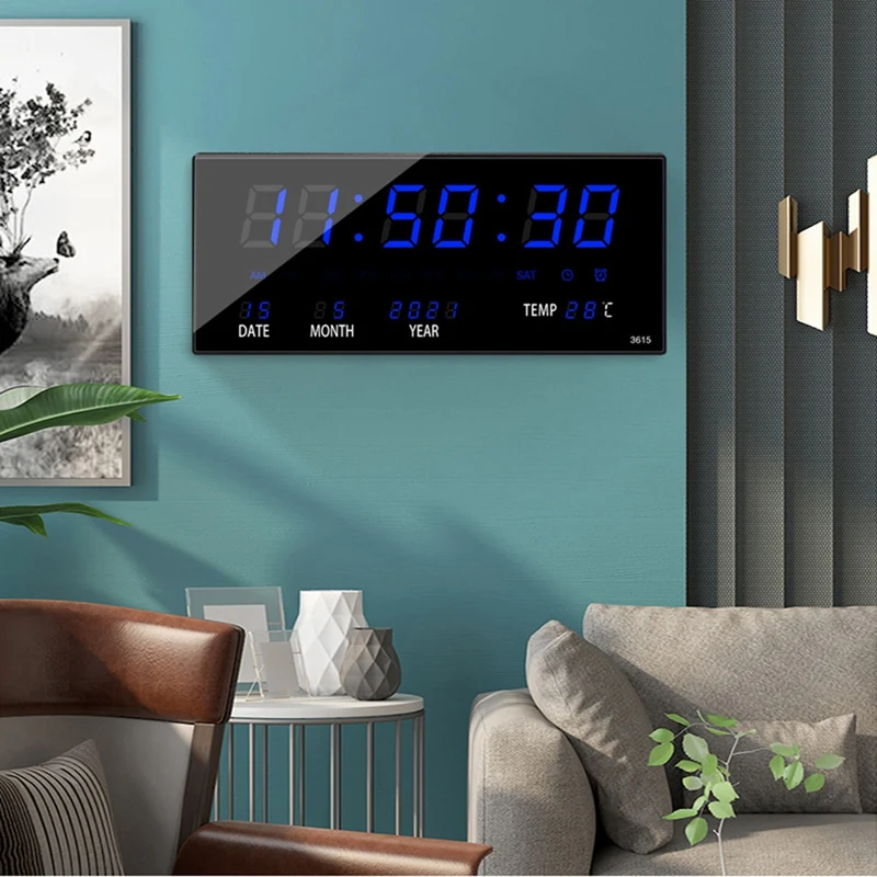 Calendario perpetuo a LED orologio elettronico orologio da parete digitale sveglia orologio da tavolo con temperatura di Chiming orario Home Office