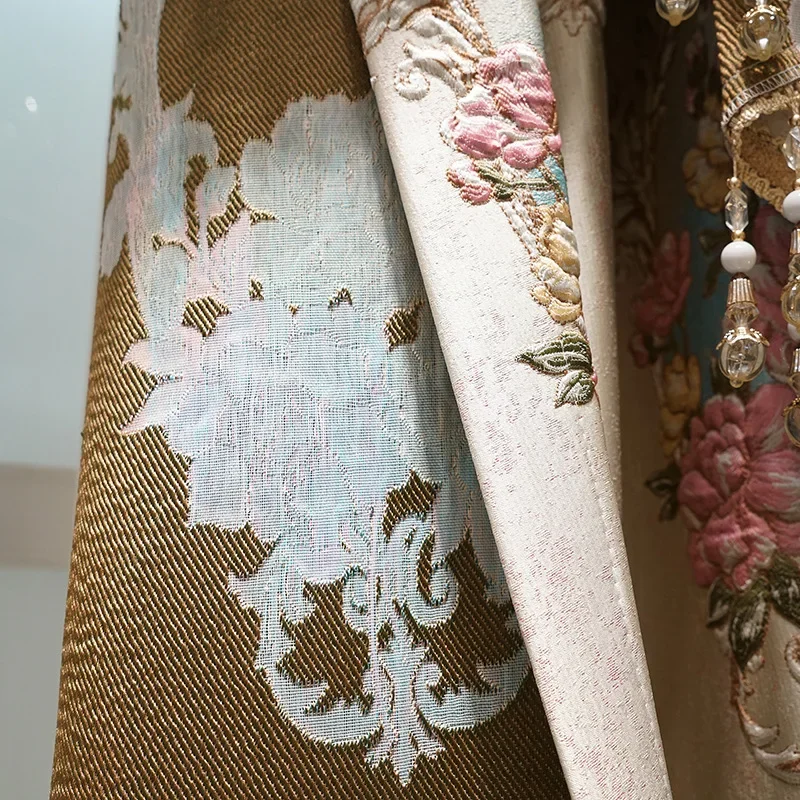 European Style Embroidered Luxury Curtains for Living Room Bedroom 3D Floral Pink Curtains High Precision Window Tulle Customize