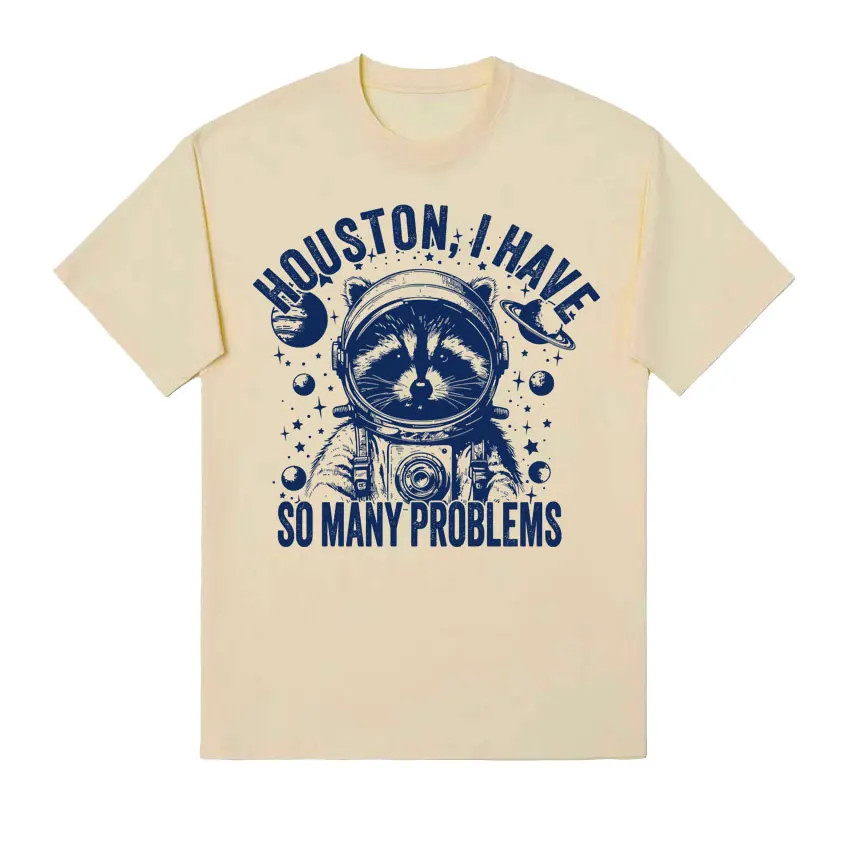 Футболка Мужская/Женская хлопковая с круглым вырезом, смешная Винтажная футболка с рисунком енота в космосе, у меня очень много проблем, уличная одежда