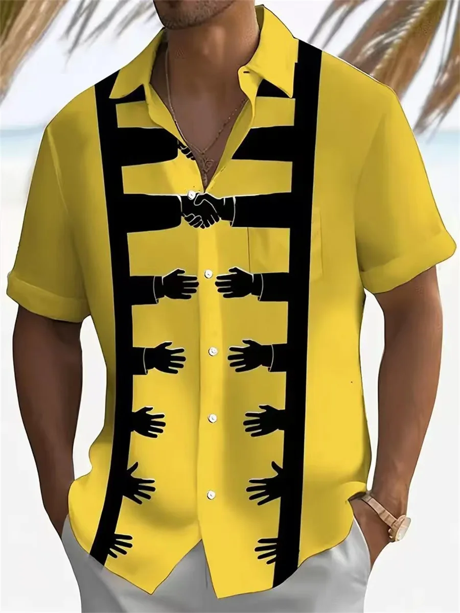 

New Men's Shirt Summer Shirt Beachwear Button Shirt Vacation 3D Printing Yellow Funny Short Sleeve Shirt Lapel XS-5XL