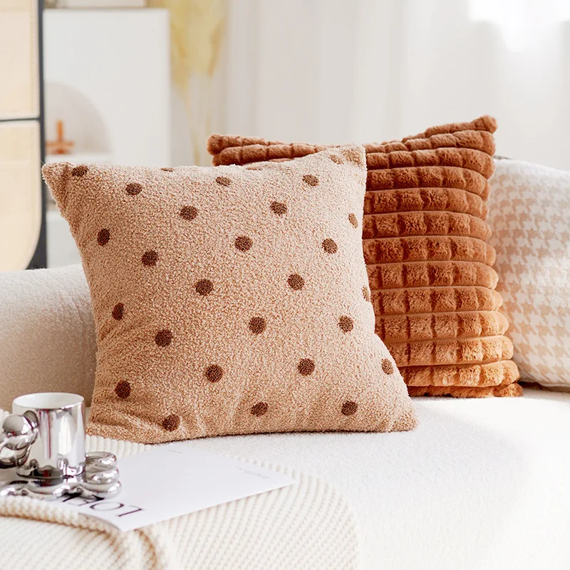 Naturalistic style soft furnishings paired with decorative cream polka dot  living room sofa pillow cover  cushions cover