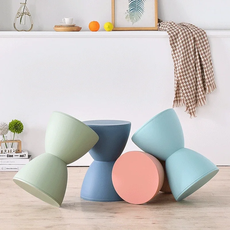 

Nordic Round Low Stool Modern Casual Thickened Design Creative Shoe Hourglass Stool Household Apartment BBQ Furniture