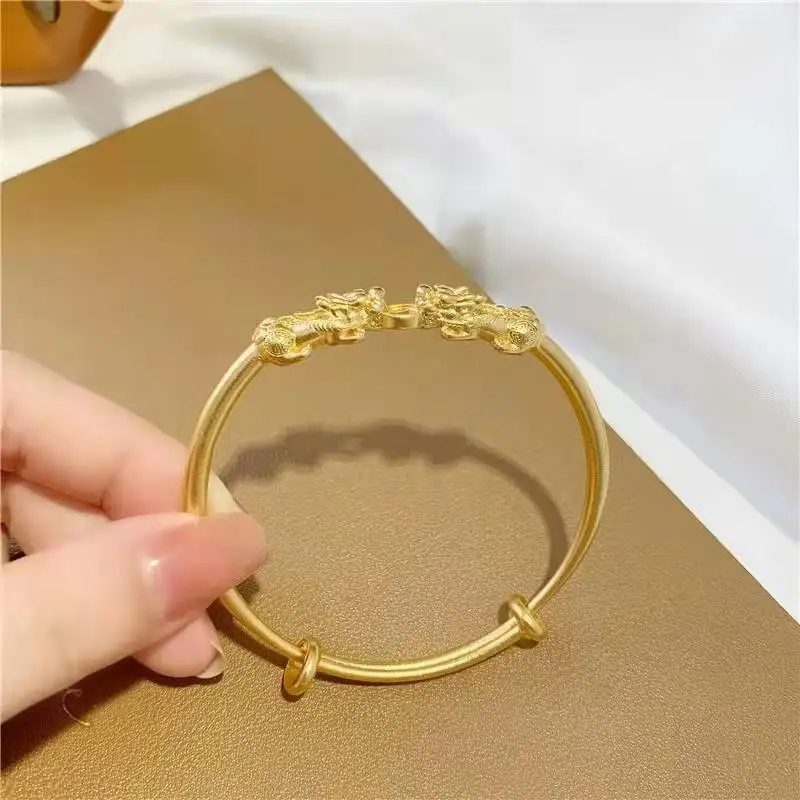 Luxury 14k Gold Color Pixiu Bracelet for Women Exquisite Adjustable Bracelets Bangble Engagement High Jewelry Gifts