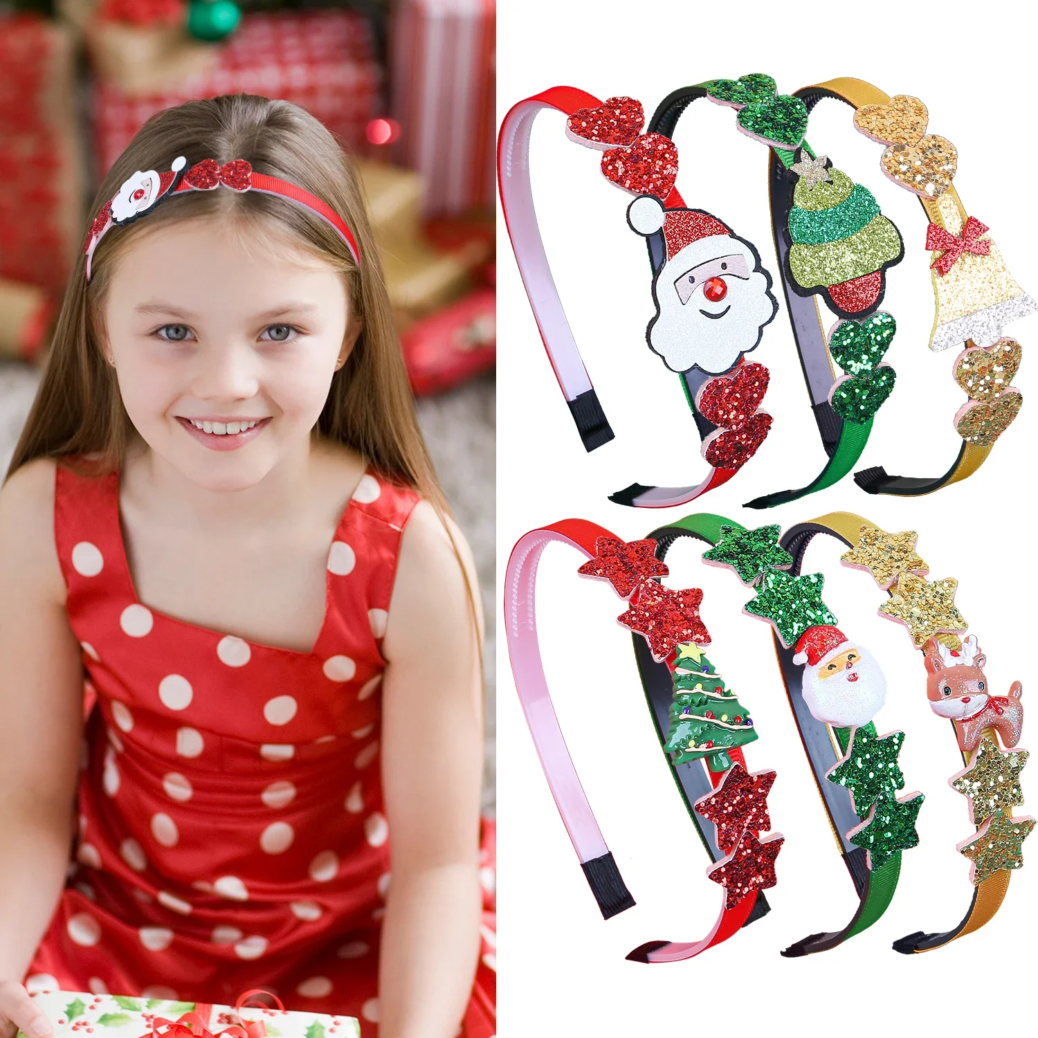 Cute Girls Headbands for Christmas Party Cartoon Elk Tree Star Hairbands Heart Headband Christmas Kids Gift Hair Accessories