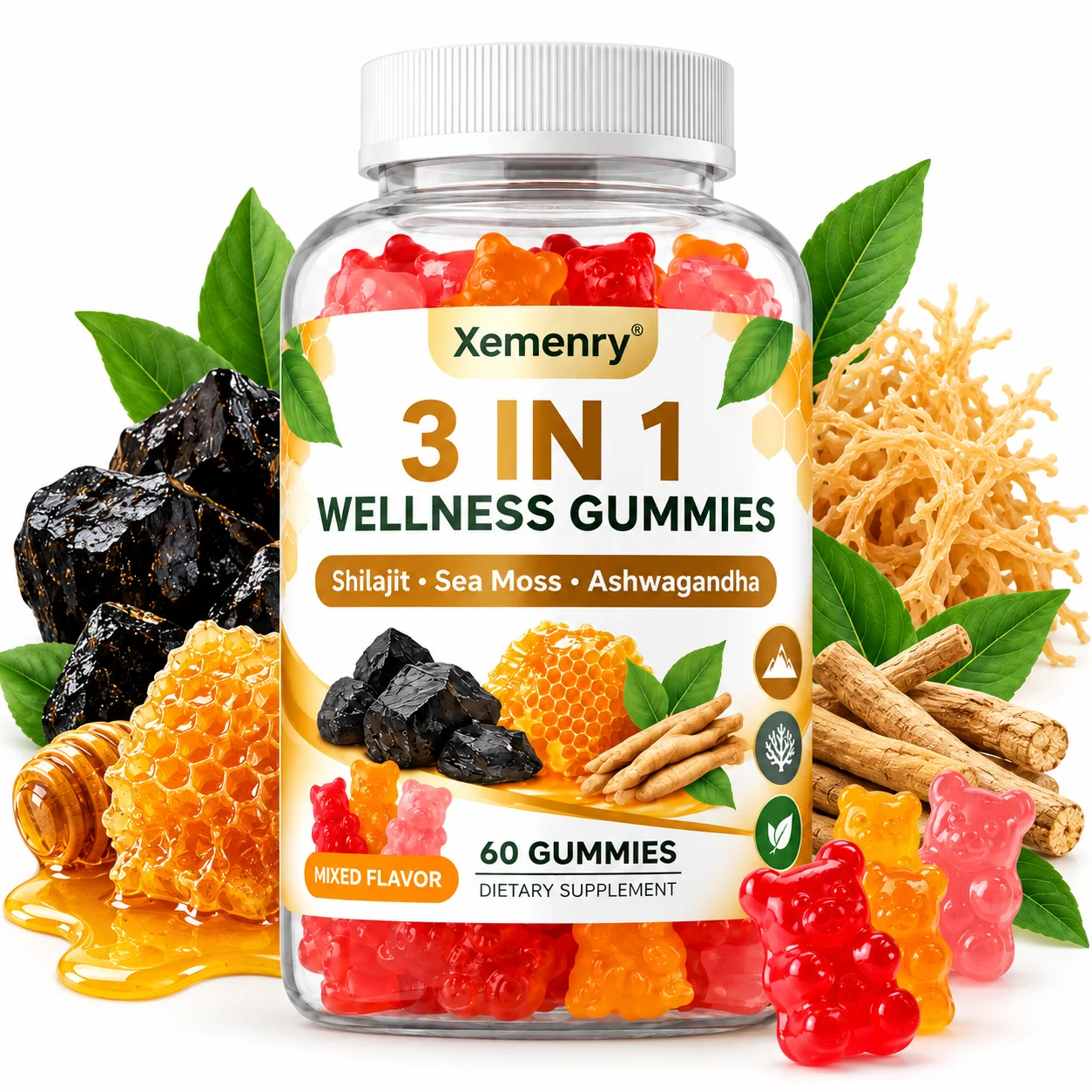 3-IN-1 Wellness Gummies - Antioxidant, Reduce Stress, Relaxed Mood, Metabolism, Normal Sleep Cycle, Daily Energy & Body Balance