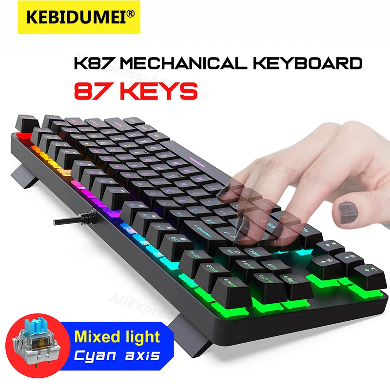 

﻿ K87 игровая проводная механическая клавиатура и мышь, набор радужных светящихся подсветки, голубая ось, клавиатура для ноутбука, настольного компьютера, эргономичный дизайн