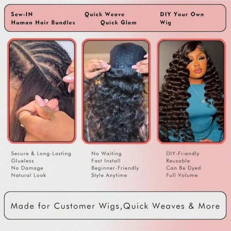 Natural Curly Bundles Human Hair 100% Unprocessed Brazilian Virgin Deep Wave Bundle Human Hair Weave Extension For Full Head 36"