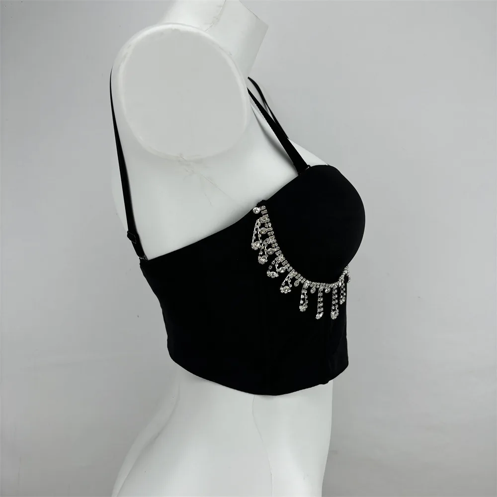

Nightclub Sexy in Stock Belly Dance Tassel Drill Chain Shaping Underwear Short Backless Spaghetti Straps Outerwear Costumes