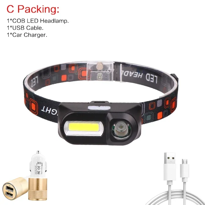 6500LM superheldere XPE + COB-koplamp 6 modi oplaadbare koplamp waterdichte hoofdlamp met 18650 batterij voor kamperen wandelen