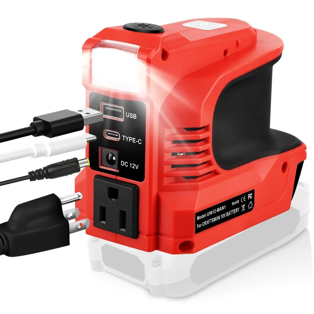 

180W Power Inverter for Craftsman 20V Batteries Portable Power Charger Adapter DC20V To AC 110V/220V with USB & Type-C Ports