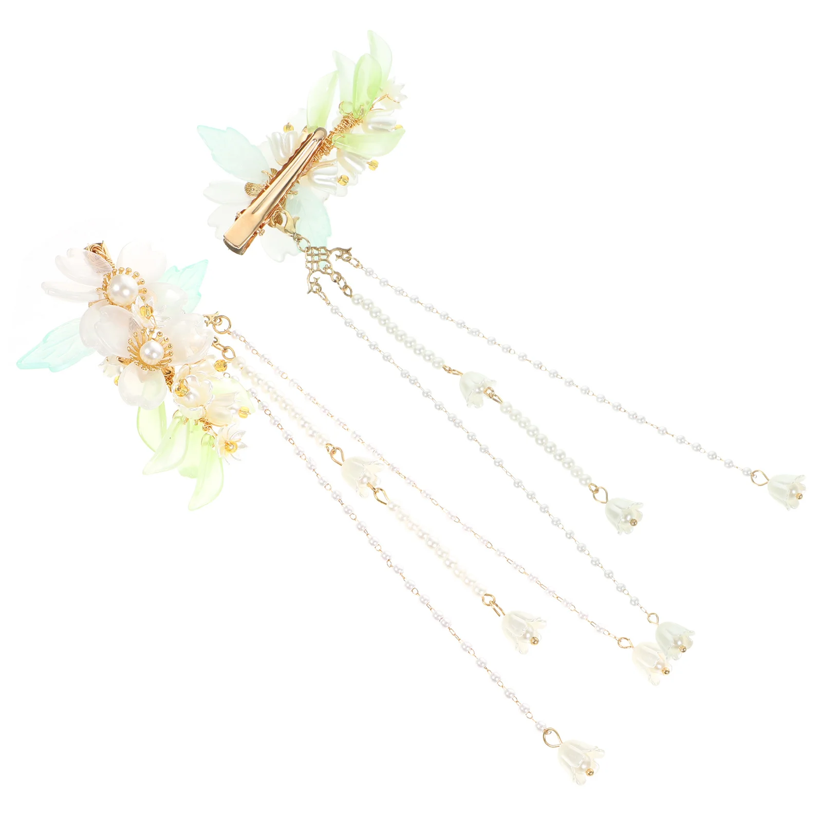 

2Pcs Floral Tassel Hair Clips Chinese Style Flower Design Pearl Embellished Elegant Hair Accessories for Women Lily of The