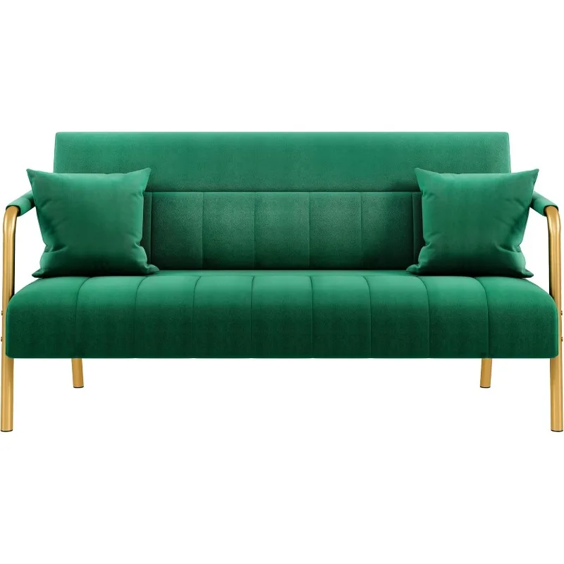 

56.5” Wide Contemporary Double Sofa, Luxurious Velvet Fabric Upholstery with Gold Metal Arms and Legs