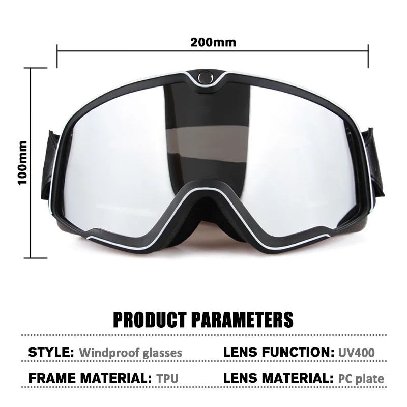 Retro Motorcycle Goggles Ski Glasses Motocross Sunglasses ATV Goggles Non-slip Belt Anti-UV Cafe Racer Chopper Cycling Racing