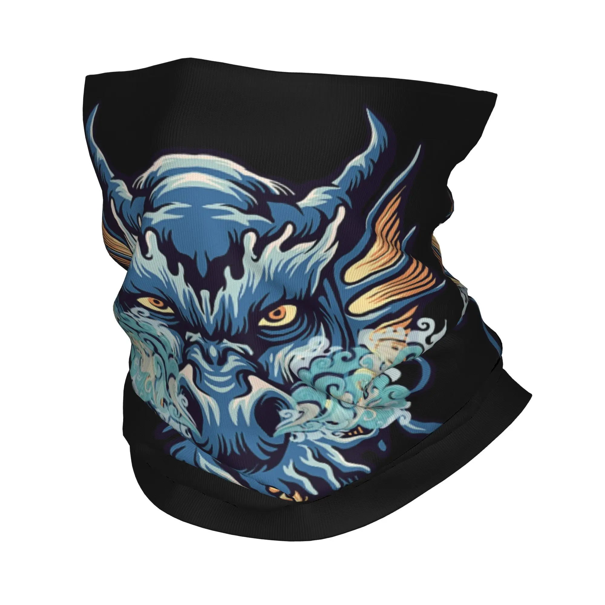 Custom Chinese Blue Water Dragon Mythology Neck  Windproof Face Scarf Cover Men Women Asian Style Tradition Tattoo Art Headwear