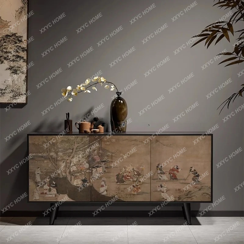 

New Chinese-style living room full solid wood storage entrance decorative cabinet simple