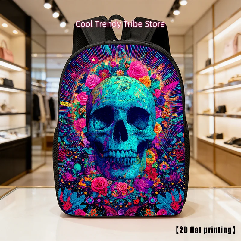 Colorful Calavera Unisex Backpack with Calavera Print - Large Capacity Laptop Bag Suitable for Hiking, Commuting, & Travel, Adju